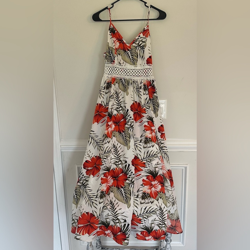 Floral Maxi Dress with Red and Green Accents